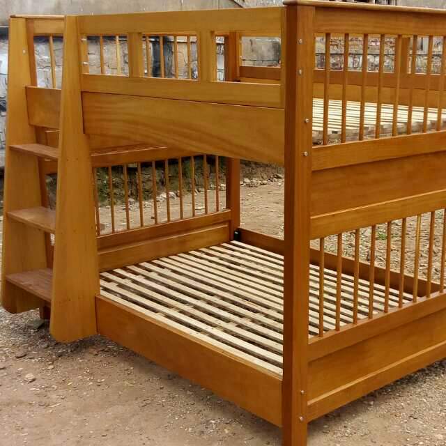 Two-tier Bunk Bed with storage single wooden stairs kids bed