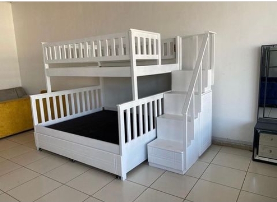 Two-tier Bunk Bed with storage single wooden stairs kids bed