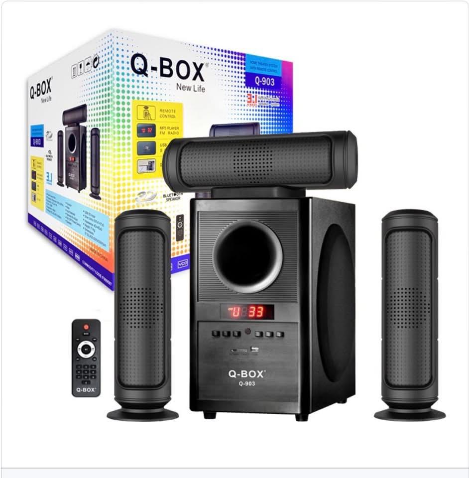 Q-BOX Q-1403 New Wireless Connection Smart Phone Support AC/DC Power USB SD Card FM Radio 3.1 Home Theatre Speaker
